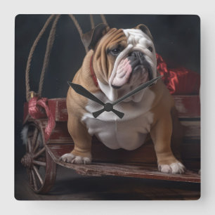 Reloj Cuadrado Adorno Navideño Trineo Nevado Bulldog