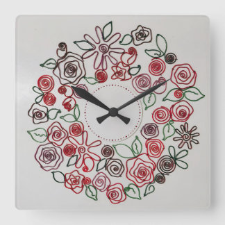 Reloj Cuadrado adornos florales de alambre coloreado