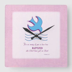 Reloj Cuadrado Adult Baptism Dove on Pink