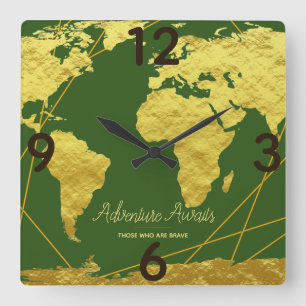 Reloj Cuadrado Adventure Awath Gold World Map & Sage