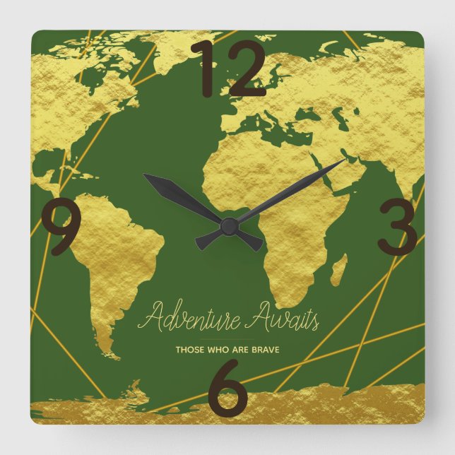 Reloj Cuadrado Adventure Awath Gold World Map & Sage (Anverso)