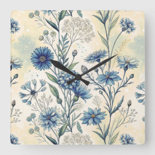 Reloj Cuadrado Aesthetic Blue Wildflowers