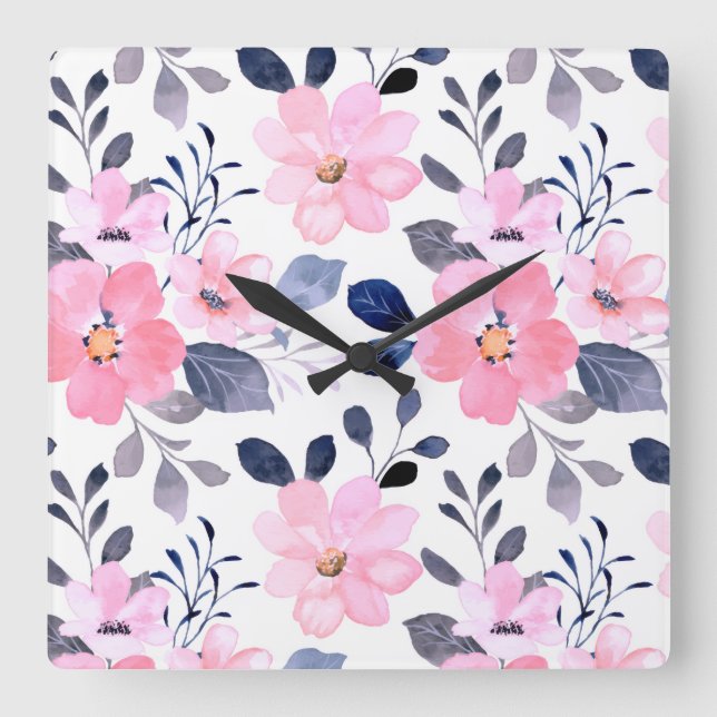 Reloj Cuadrado Aesthetic Floral Wall Clock (Anverso)