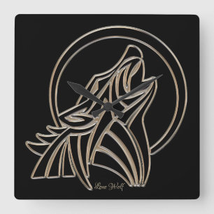 Reloj Cuadrado Afeitación Lone Wolf Elegante Gris Plateado Negro