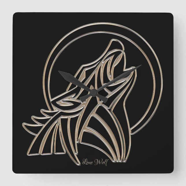 Reloj Cuadrado Afeitación Lone Wolf Elegante Gris Plateado Negro (Anverso)