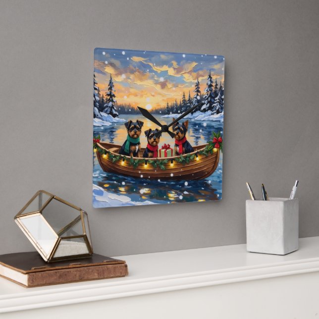 Reloj Cuadrado Affenpinscher Dog Christmas Boat Holiday (Oficina)