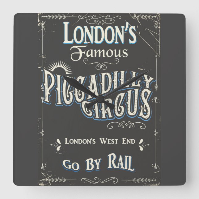 Reloj Cuadrado Afiche de época de Piccadilly Circus London (Anverso)
