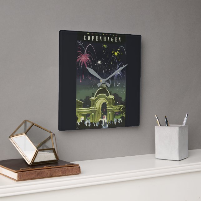 Reloj Cuadrado Afiche de viaje del Ilustracion de Copenhague de é (Oficina)
