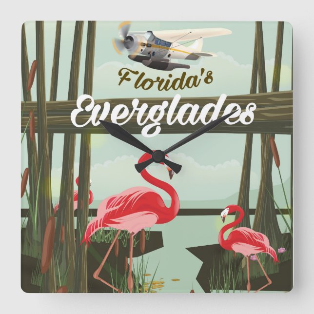 Reloj Cuadrado Afiche de viaje del personalizado Everglades de Fl (Anverso)