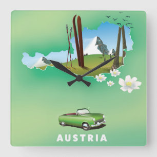 Reloj Cuadrado Afiche de viaje en esquí de Austria