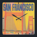 Reloj Cuadrado Afiche De Viaje Para Volar Dos Veces A San Francis<br><div class="desc">Poster de viajes vintage por volar TWA a San Francisco,  muestra un estilizado puente Golden Gate,  alrededor de 1957.</div>
