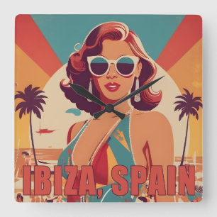 Reloj Cuadrado Afiche de viajes de Ibiza, España