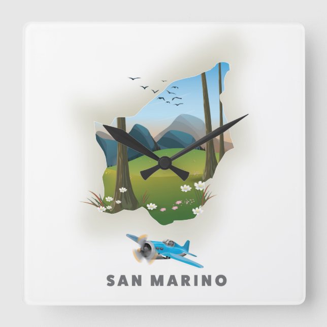 Reloj Cuadrado Afiche ilustrado de viaje de San Marino. (Anverso)