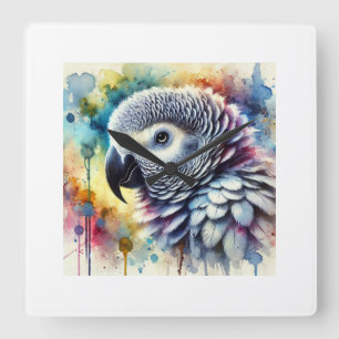 Reloj Cuadrado African Grey Parrot Yaco 060824AREF144 - Watercolo