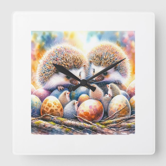 Reloj Cuadrado African Pygmy Hedgehogs 040624AREF112 - Watercolor (Anverso)