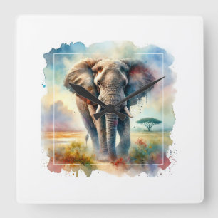 Reloj Cuadrado African Savanna Elephant 140724AREF113 - Watercolo