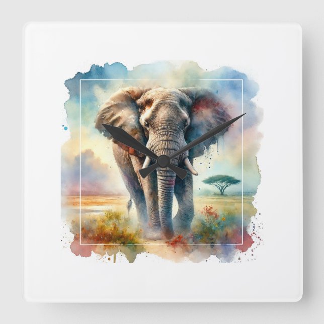 Reloj Cuadrado African Savanna Elephant 140724AREF113 - Watercolo (Anverso)