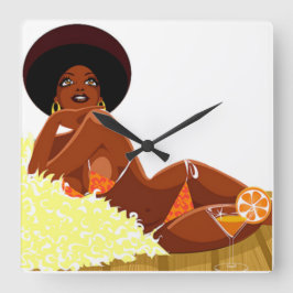 Reloj Cuadrado Afro Goddess Wall Clock