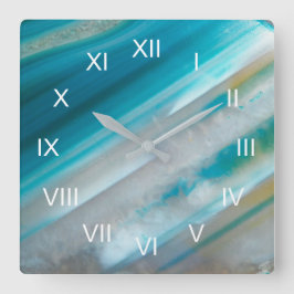 Reloj Cuadrado Agato verde azulado con banda azul con números rom