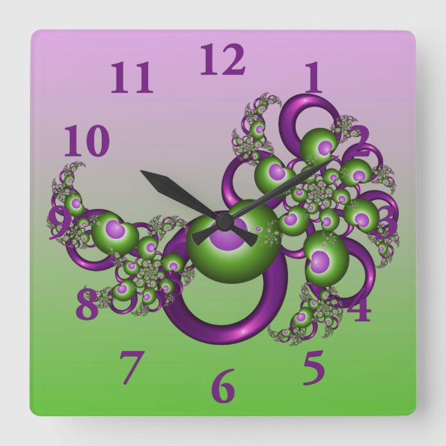Reloj Cuadrado Agradables corazones verdes rosados modernos abstr (Anverso)