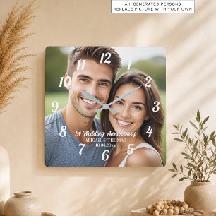 Reloj Cuadrado Agrega tu propia foto de pareja 1er aniversario de
