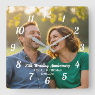 Reloj Cuadrado Agrega tu propia foto de pareja 25º aniversario de