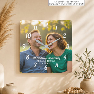 Reloj Cuadrado Agrega tu propia foto de pareja 25º aniversario de