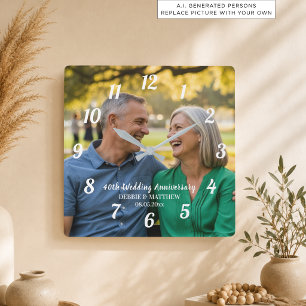 Reloj Cuadrado Agrega tu propia foto de pareja 40 aniversario de 