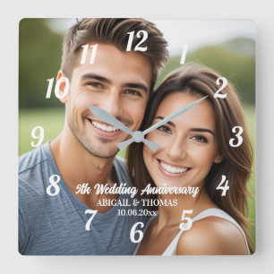 Reloj Cuadrado Agrega tu propia foto de pareja 5º aniversario de
