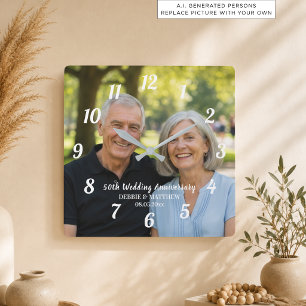 Reloj Cuadrado Agrega tu propia foto de pareja 50º aniversario de