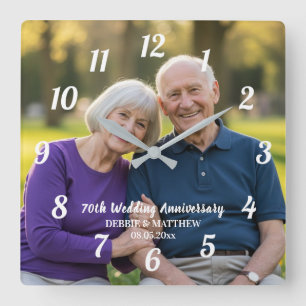 Reloj Cuadrado Agrega Tu Propia Foto de Pareja 70º Aniversario de