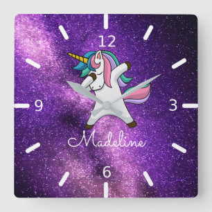 Reloj Cuadrado AGREGAR TU NOMBRE/Espacio púrpura Dabbing Unicorn 