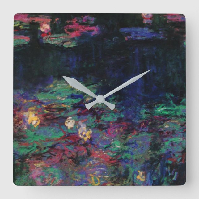 Reloj Cuadrado AGUA LILIES VERDE POND Claude Monet Floral Oscura (Anverso)