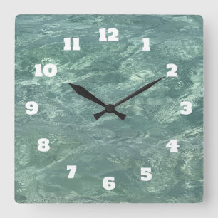 Reloj Cuadrado Agua Verde Azul Brillante Abstracto Playa Costera
