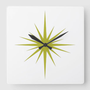 Reloj Cuadrado Aguacate Green Atómico Starburst Mid Century Moder