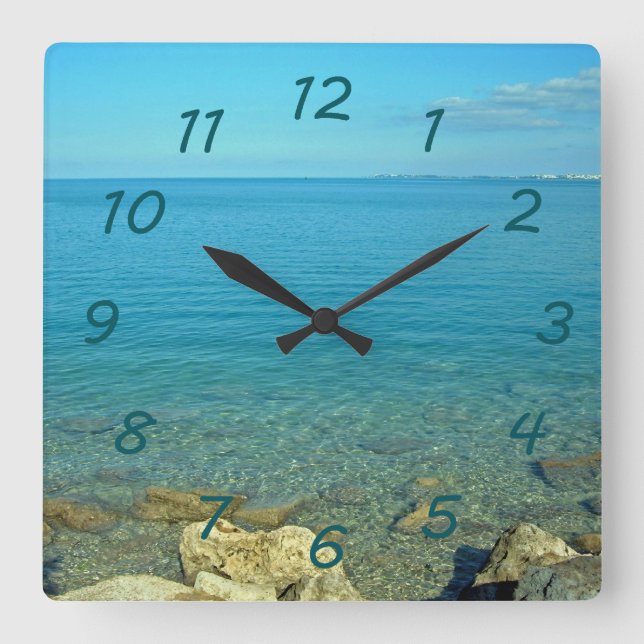 Reloj Cuadrado Aguas verdes azules de Bermudas (Anverso)