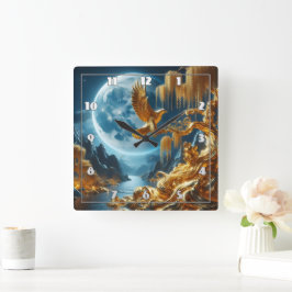 Reloj Cuadrado Águila en una rama a la luz de la luna
