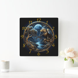 Reloj Cuadrado Águila encaramada en una rama bajo el cielo lunar