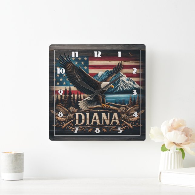 Reloj Cuadrado Águila majestuosa que muestra fuerza sobre las mon (Hogar)