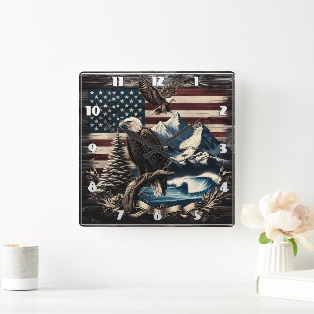 Reloj Cuadrado Águila majestuosa sobre el paisaje americano en el (Hogar)