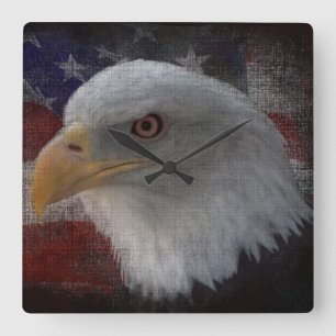 Reloj Cuadrado Águila y bandera de Grunge
