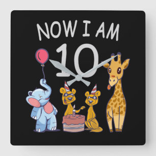 Reloj Cuadrado Ahora tengo 10 años y 10 años en el zoológico