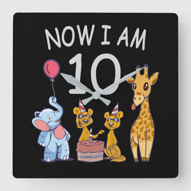 Reloj Cuadrado Ahora tengo 10 años y 10 años en el zoológico (Anverso)