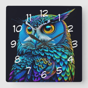 Reloj Cuadrado Ai generó Lechuza Colorida