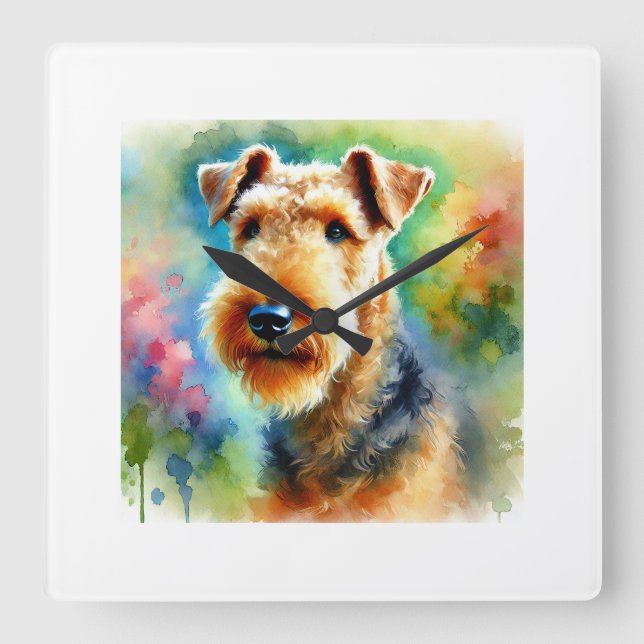 Reloj Cuadrado Airedale Terrier 050724AREF105 - Watercolor (Anverso)