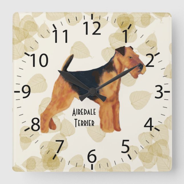 Reloj Cuadrado Airedale Terrier ~ Tan deja el diseño (Anverso)
