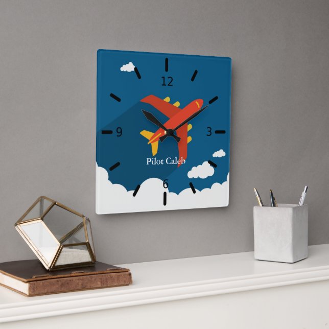 Reloj Cuadrado Airplane Above Clouds Personalized Gift for Boys (Oficina)