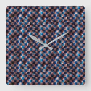Reloj Cuadrado Ajedrez rústico en forma de arañazos cruzados