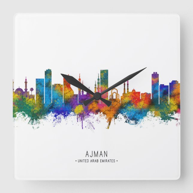 Reloj Cuadrado Ajman UAE Skyline (Anverso)