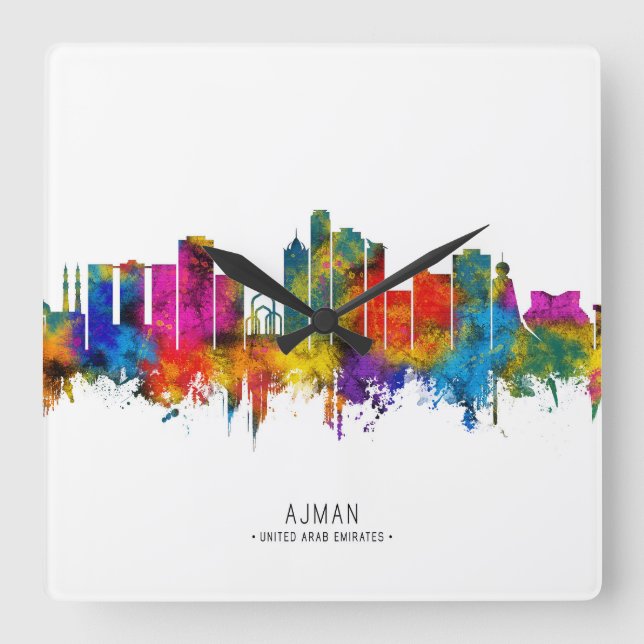 Reloj Cuadrado Ajman UAE Skyline (Anverso)